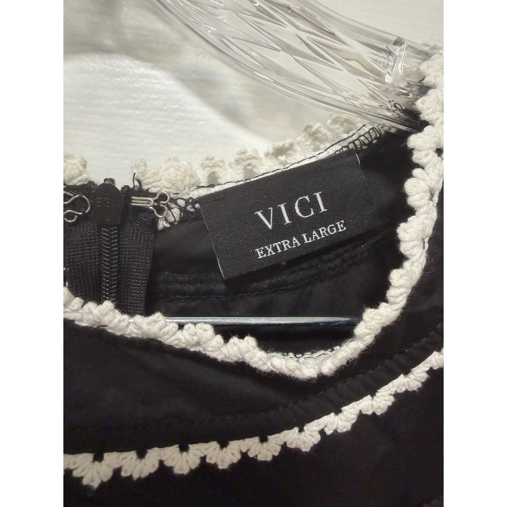 VICI Black Cotton Smocked Waist Crochet Trim Tiered Midi Dress XL RN131468 - Picture 3 of 11